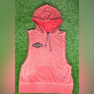 Harley Davidson Womens Pink red medium Sleeveless Hoodie Pullover Biker